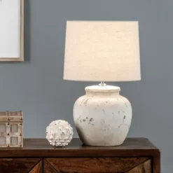 Table Lamps-Kirkland's Home Distressed Ceramic Table Lamp White