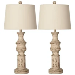 Table Lamps-Kirkland's Home Distressed Cream Table Lamps, Set Of 2 Tan