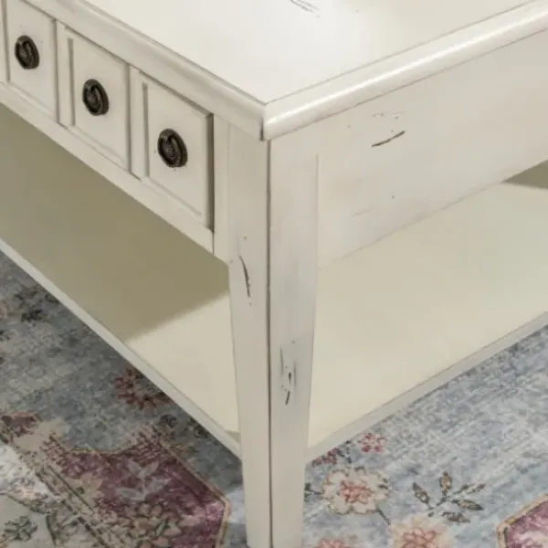 Coffee Tables-Kirkland's Home Distressed Cream Wood 3-Drawer Coffee Table Ivory