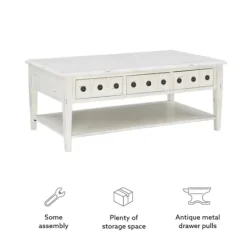 Coffee Tables-Kirkland's Home Distressed Cream Wood 3-Drawer Coffee Table Ivory
