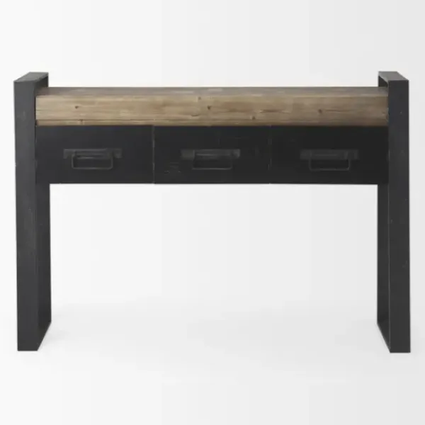 Console Tables-Kirkland's Home Distressed Farmhouse 3-Drawer Console Table
