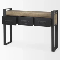 Console Tables-Kirkland's Home Distressed Farmhouse 3-Drawer Console Table