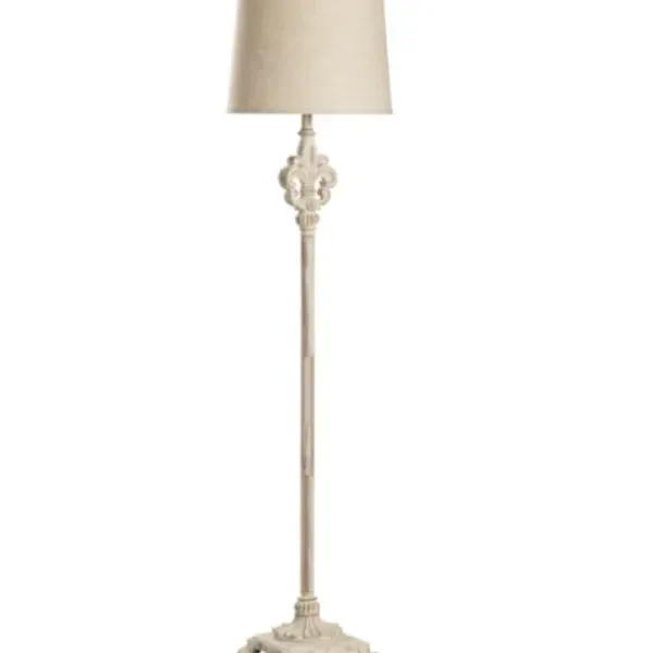 Floor Lamps-Kirkland's Home Distressed Fleur-De-Lis Floor Lamp Tan