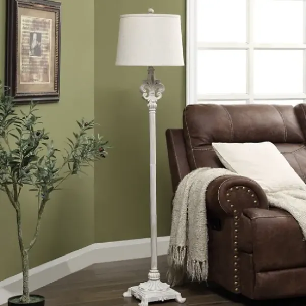 Floor Lamps-Kirkland's Home Distressed Fleur-De-Lis Floor Lamp Tan