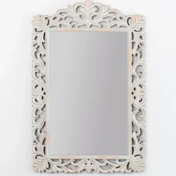 Decorative Mirrors-Kirkland's Home Distressed Gray Carved Ornate Scroll Mirror