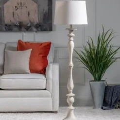 Floor Lamps-Kirkland's Home Distressed Gray Finish Floor Lamp White