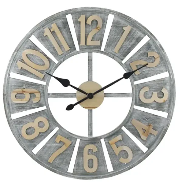 Clocks-Kirkland's Home Distressed Gray Wood Wall Clock