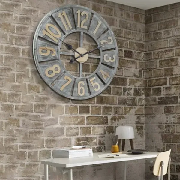 Clocks-Kirkland's Home Distressed Gray Wood Wall Clock