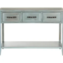 Console Tables-Kirkland's Home Distressed Light 3-Drawer Console Table Blue