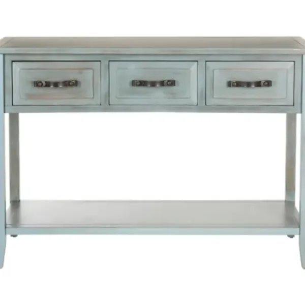 Console Tables-Kirkland's Home Distressed Light 3-Drawer Console Table Blue