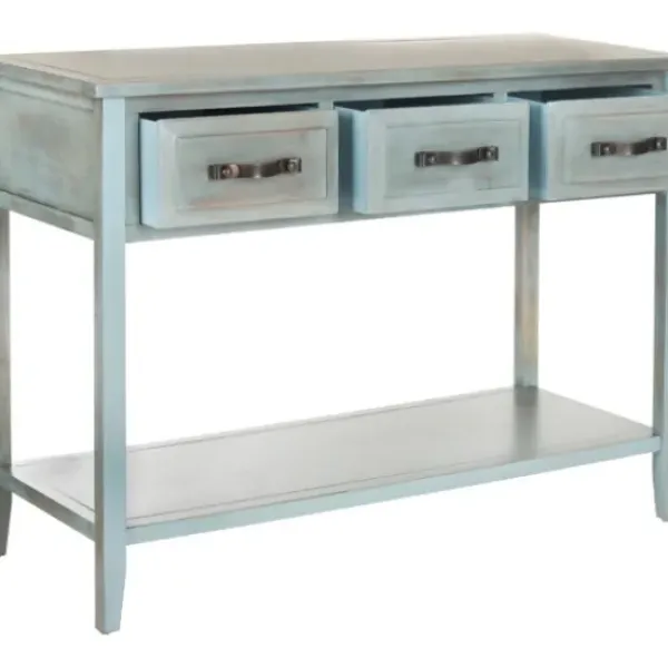 Console Tables-Kirkland's Home Distressed Light 3-Drawer Console Table Blue