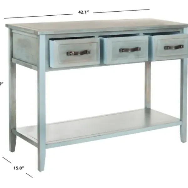 Console Tables-Kirkland's Home Distressed Light 3-Drawer Console Table Blue