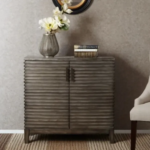 Cabinets & Sideboards-Kirkland's Home Distressed Linear 2-Door Wooden Chest Gray