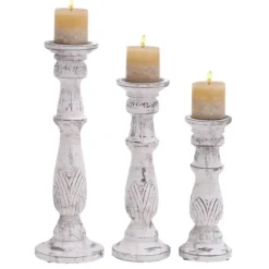 Candle Holders-Kirkland's Home Distressed Mango Candle Holders, Set Of 3 White