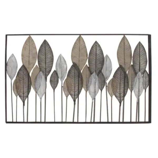 Wall Plaques-Kirkland's Home Distressed Metal Carved Leaves Wall Plaque Black