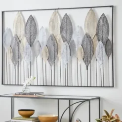 Wall Plaques-Kirkland's Home Distressed Metal Carved Leaves Wall Plaque Black