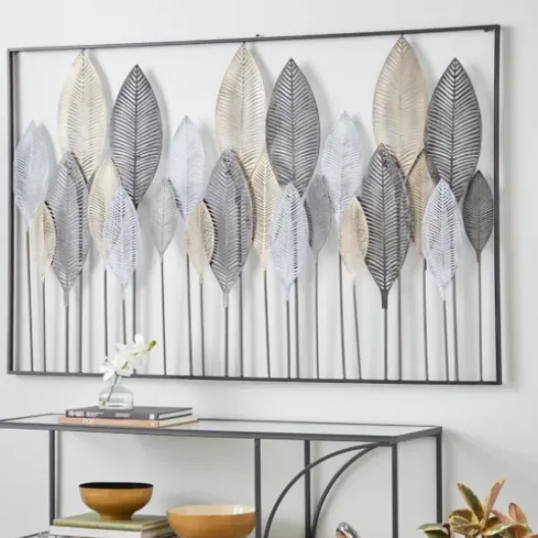 Wall Plaques-Kirkland's Home Distressed Metal Carved Leaves Wall Plaque Black