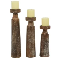 Candle Holders-Kirkland's Home Distressed Mocha Mango Wood Candlesticks, Set Of 3 Brown