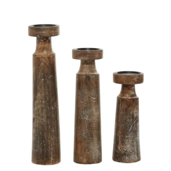 Candle Holders-Kirkland's Home Distressed Mocha Mango Wood Candlesticks, Set Of 3 Brown