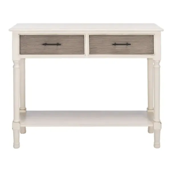 Console Tables-Kirkland's Home Distressed Natural Ronan 2-Drawer Console Table White