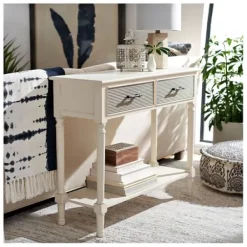 Console Tables-Kirkland's Home Distressed Natural Ronan 2-Drawer Console Table White