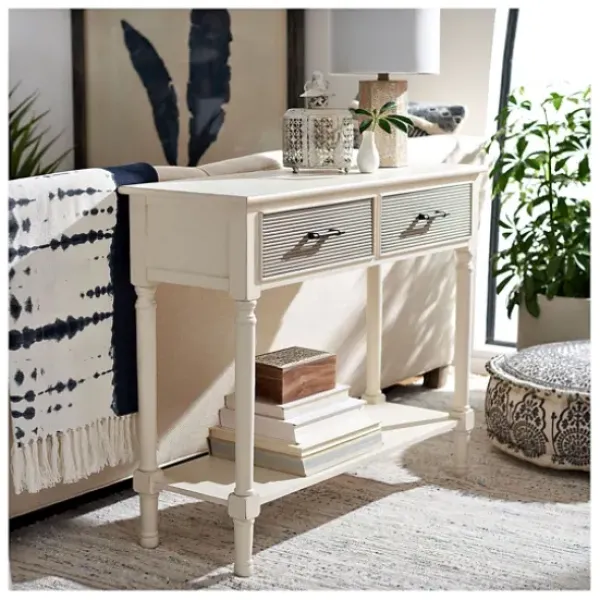 Console Tables-Kirkland's Home Distressed Natural Ronan 2-Drawer Console Table White