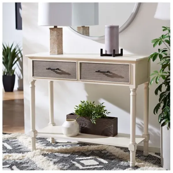 Console Tables-Kirkland's Home Distressed Natural Ronan 2-Drawer Console Table White