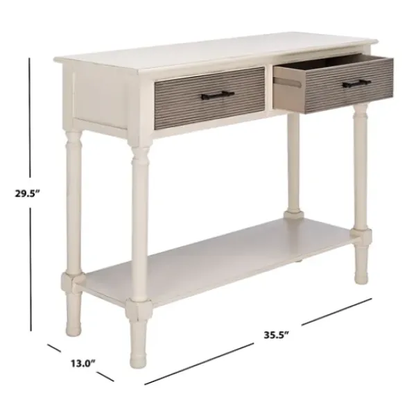Console Tables-Kirkland's Home Distressed Natural Ronan 2-Drawer Console Table White