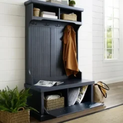 Entryway Furniture-Kirkland's Home Distressed Navy Seanan Storage Hall Tree