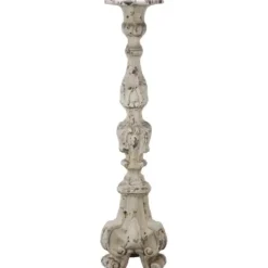 Candle Holders-Kirkland's Home Distressed Ornate Candle Holder, 28 In. White