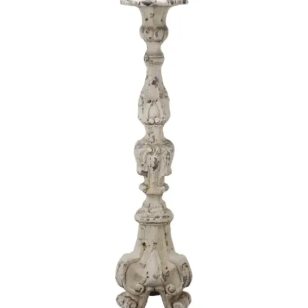 Candle Holders-Kirkland's Home Distressed Ornate Candle Holder, 28 In. White