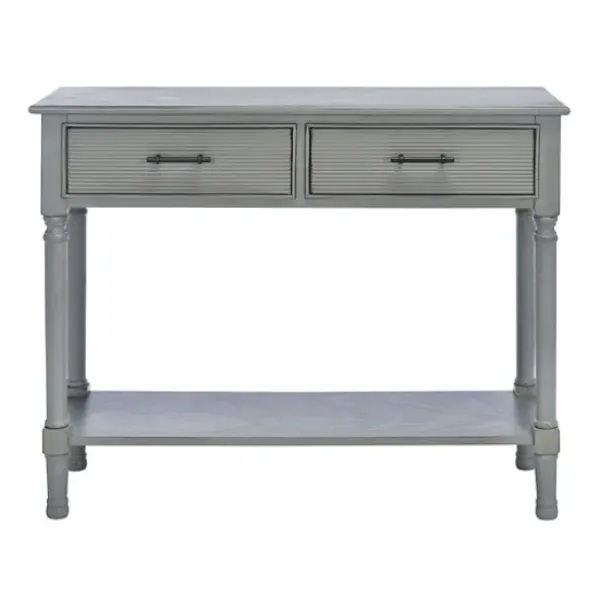Entryway Furniture-Kirkland's Home Distressed Ronan 2-Drawer Console Table Gray