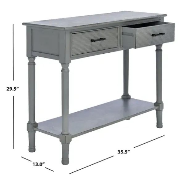 Entryway Furniture-Kirkland's Home Distressed Ronan 2-Drawer Console Table Gray