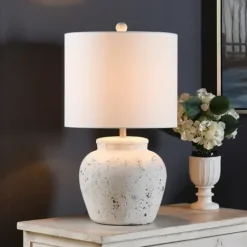 Table Lamps-Kirkland's Home Distressed Round Table Lamp White