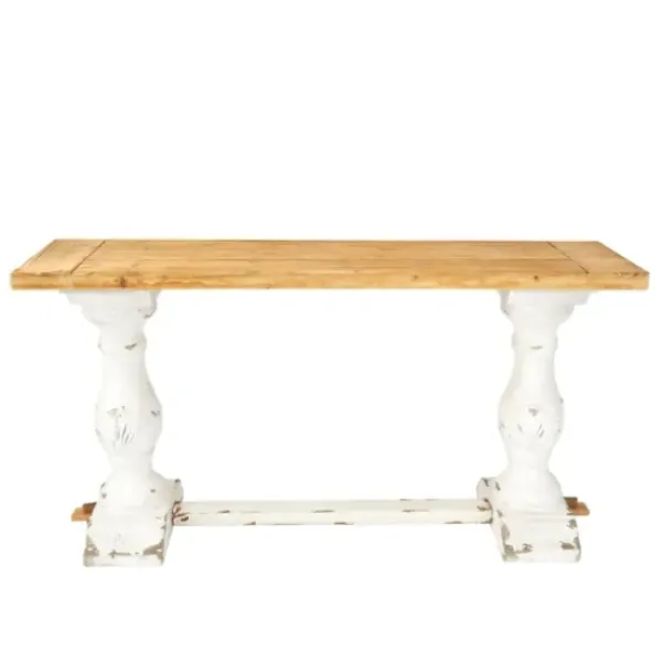 Console Tables-Kirkland's Home Distressed Rustic Carved Console Table White