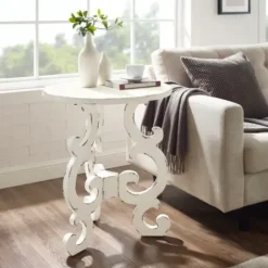 Accent & End Tables-Kirkland's Home Distressed Scrollwork Accent Table White