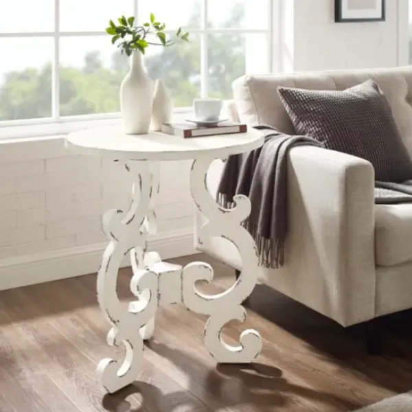 Accent & End Tables-Kirkland's Home Distressed Scrollwork Accent Table White