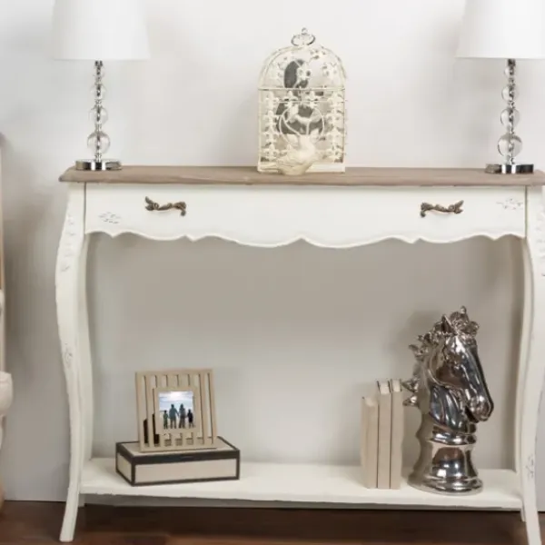Console Tables-Kirkland's Home Distressed Streaked Console Table Ivory