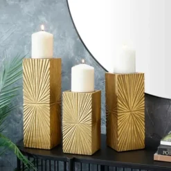 Candle Holders-Kirkland's Home Distressed Sunburst Candle Holders, Set Of 3 Gold