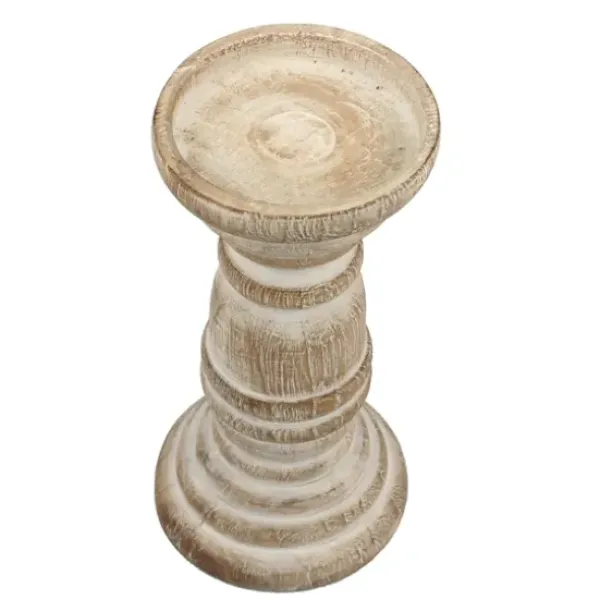 Candle Holders-Kirkland's Home Distressed Turned Wood Candle Holder, 8 In. White