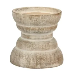 Candle Holders-Kirkland's Home Distressed Turned Wood Candle Holder, 4 In. White