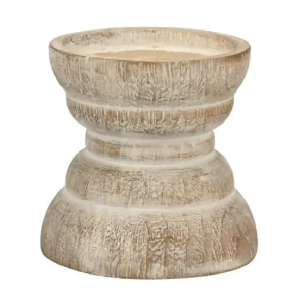Candle Holders-Kirkland's Home Distressed Turned Wood Candle Holder, 4 In. White