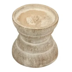Candle Holders-Kirkland's Home Distressed Turned Wood Candle Holder, 4 In. White
