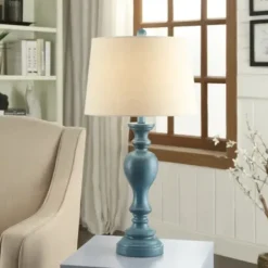 Table Lamps-Kirkland's Home Distressed Turquoise Antique Table Lamp Ivory