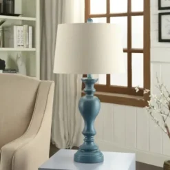 Table Lamps-Kirkland's Home Distressed Turquoise Antique Table Lamp Ivory