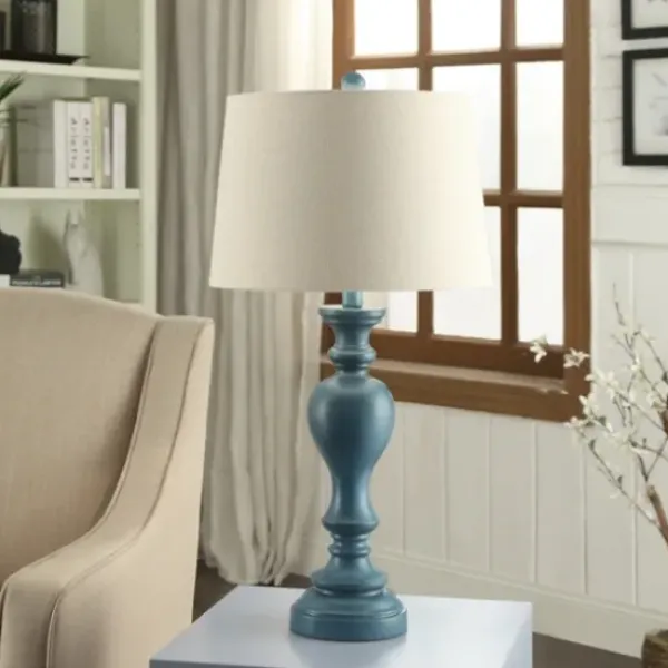 Table Lamps-Kirkland's Home Distressed Turquoise Antique Table Lamp Ivory