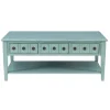 Coffee Tables-Kirkland's Home Distressed Turquoise Wood 3-Drawer Coffee Table Blue