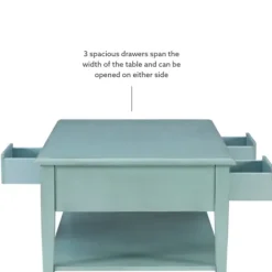 Coffee Tables-Kirkland's Home Distressed Turquoise Wood 3-Drawer Coffee Table Blue