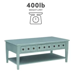 Coffee Tables-Kirkland's Home Distressed Turquoise Wood 3-Drawer Coffee Table Blue