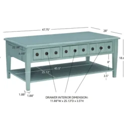 Coffee Tables-Kirkland's Home Distressed Turquoise Wood 3-Drawer Coffee Table Blue
